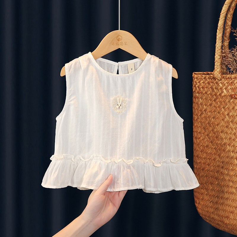 女童背心夏季薄款女宝宝可爱洋气T恤无袖马甲儿童白色纯棉t恤上衣