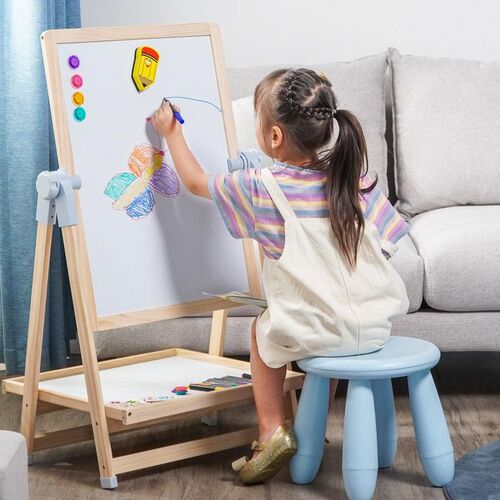 实木幼儿童画画板磁性无尘支架式家用宝宝写字小白U板涂鸦可擦画