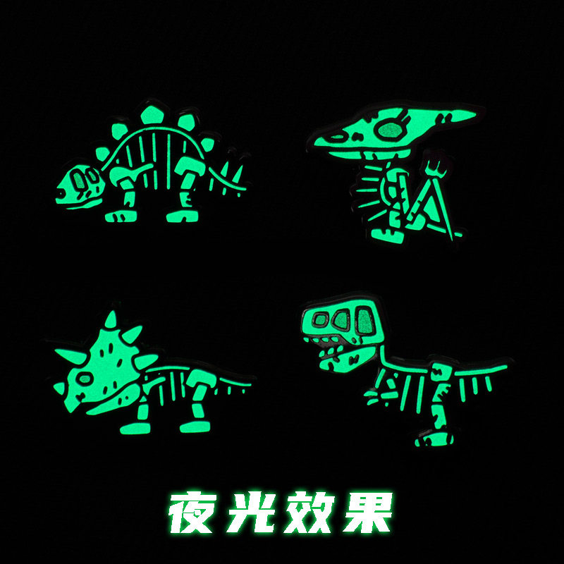 原创夜光恐龙化石胸针盲盒可爱pin霸王龙骨架金属徽章博物馆文创