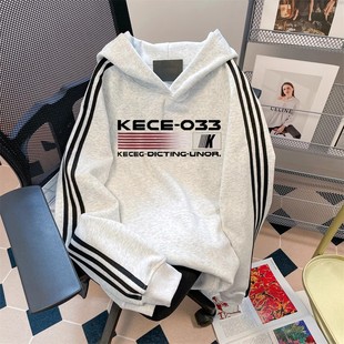 痞帅三条杠帽衫 重磅纯棉印花连帽卫衣男女秋冬季 300斤美式 特大码