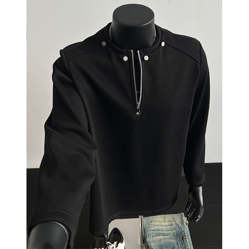 大码300斤半拉链柳钉设计感卫衣