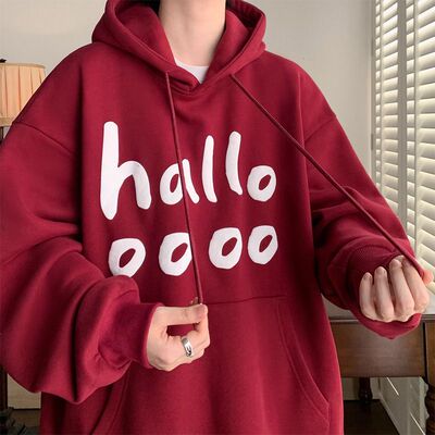大码300斤hallo印花连帽卫衣