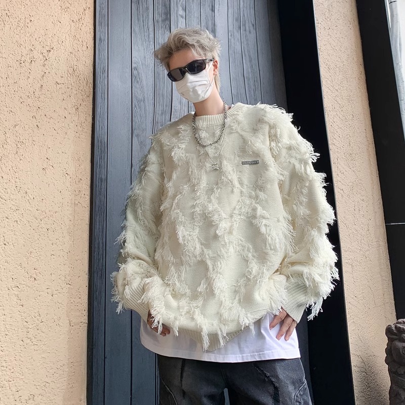 大码300斤美式复古流苏针织衫