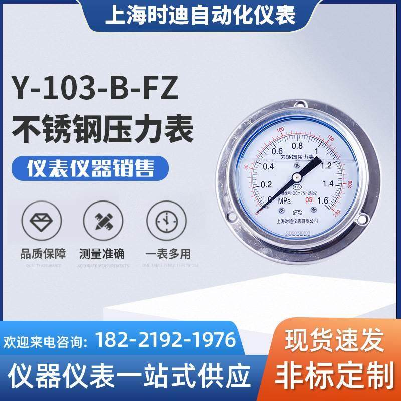 供应 Y63-B-FZ不锈钢轴向带边耐震压力表 轴向嵌装式压力表