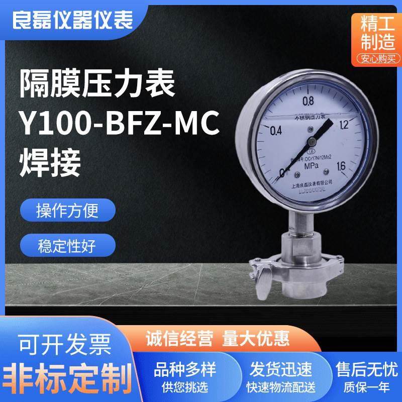 卫生型不锈钢隔膜压力表Y100-BFZ-MC充油耐震螺纹连接防腐耐震