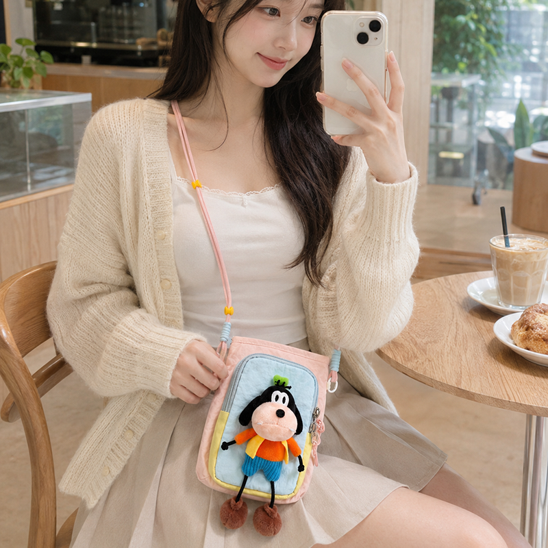 可爱卡通手机包女斜挎迷你小包少女心毛绒小挎包学生防水单肩包