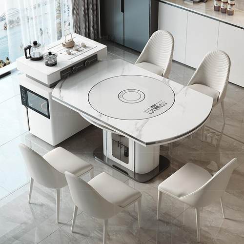 可移动茶桌岩板岛台餐桌家用伸缩