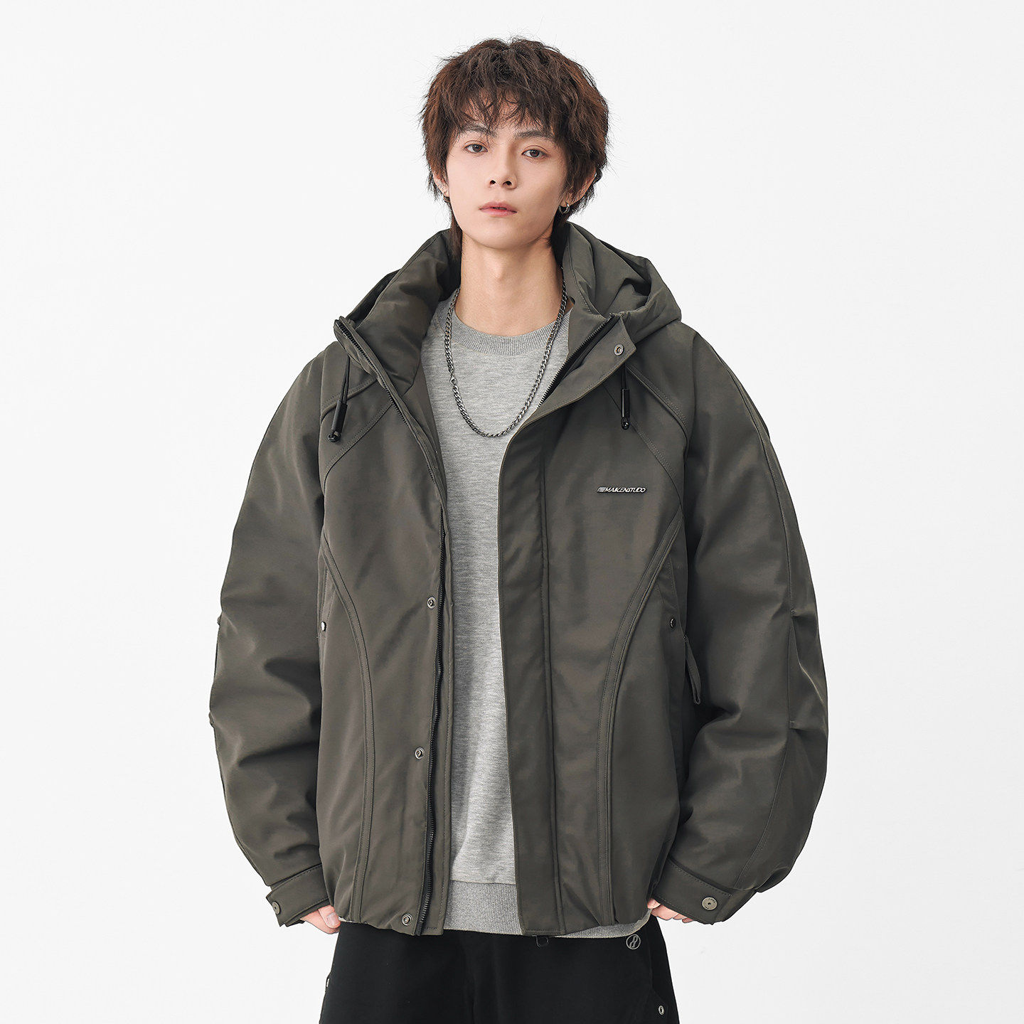 UXGR白鸭绒连帽羽绒服男冬季加厚保暖高级感冲锋衣休闲宽松外套