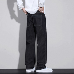 黑色复古牛仔裤男秋冬新款丹宁原色高级感加绒保暖直筒裤
