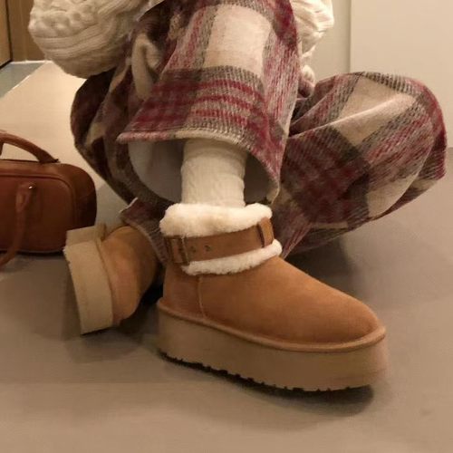 【穿靴子的猫】舒适保暖女厚底休闲短筒雪地靴加绒加厚防滑毛毛鞋