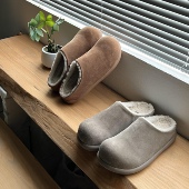 保暖棉鞋 秋冬真皮羊毛穆勒靴女半拖加绒博肯鞋 穿靴子 猫