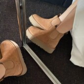 短靴 真皮厚底女增高雪地靴加绒加厚切尔西保暖时尚 穿靴子 猫