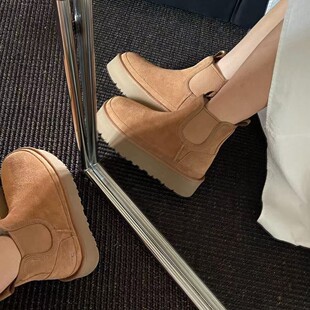 真皮厚底女增高雪地靴加绒加厚切尔西保暖时尚 猫 短靴 穿靴子