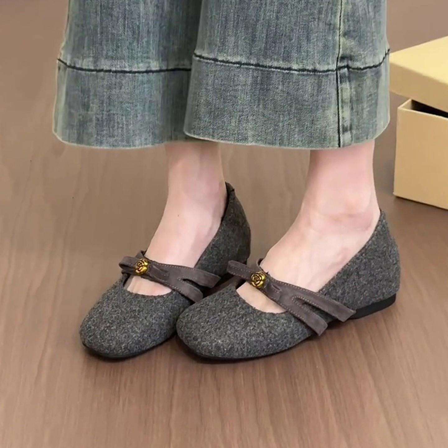 【穿靴子的猫】法式女玛丽珍方头内增高4cm保暖棉鞋加绒毛毛鞋