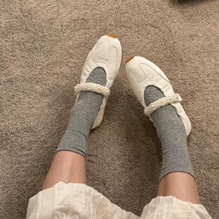 【穿靴子的猫】复古运动风女珍珠芭蕾风德训鞋真皮内增高玛丽珍鞋