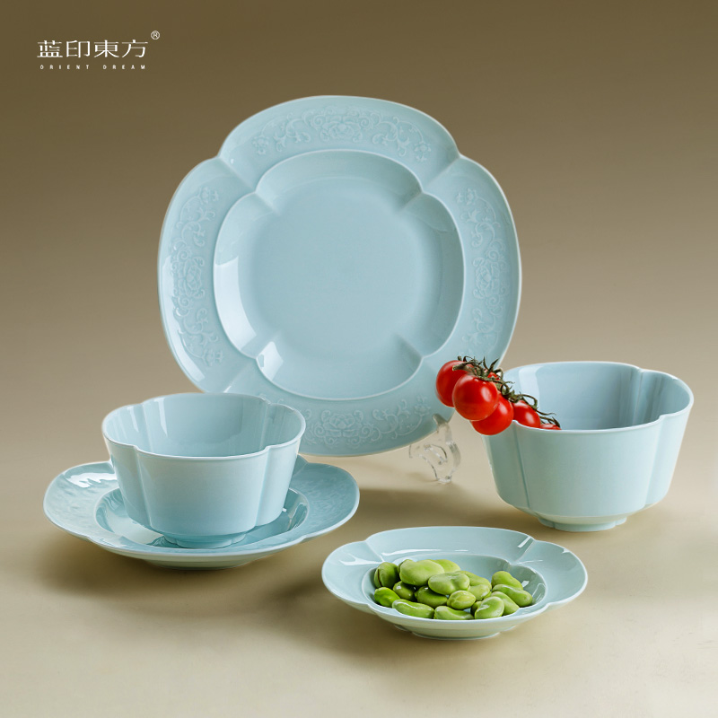 蓝印东方景德镇餐具新款陶瓷吃饭碗家用碗碟盘子面碗餐盘碗盘套装