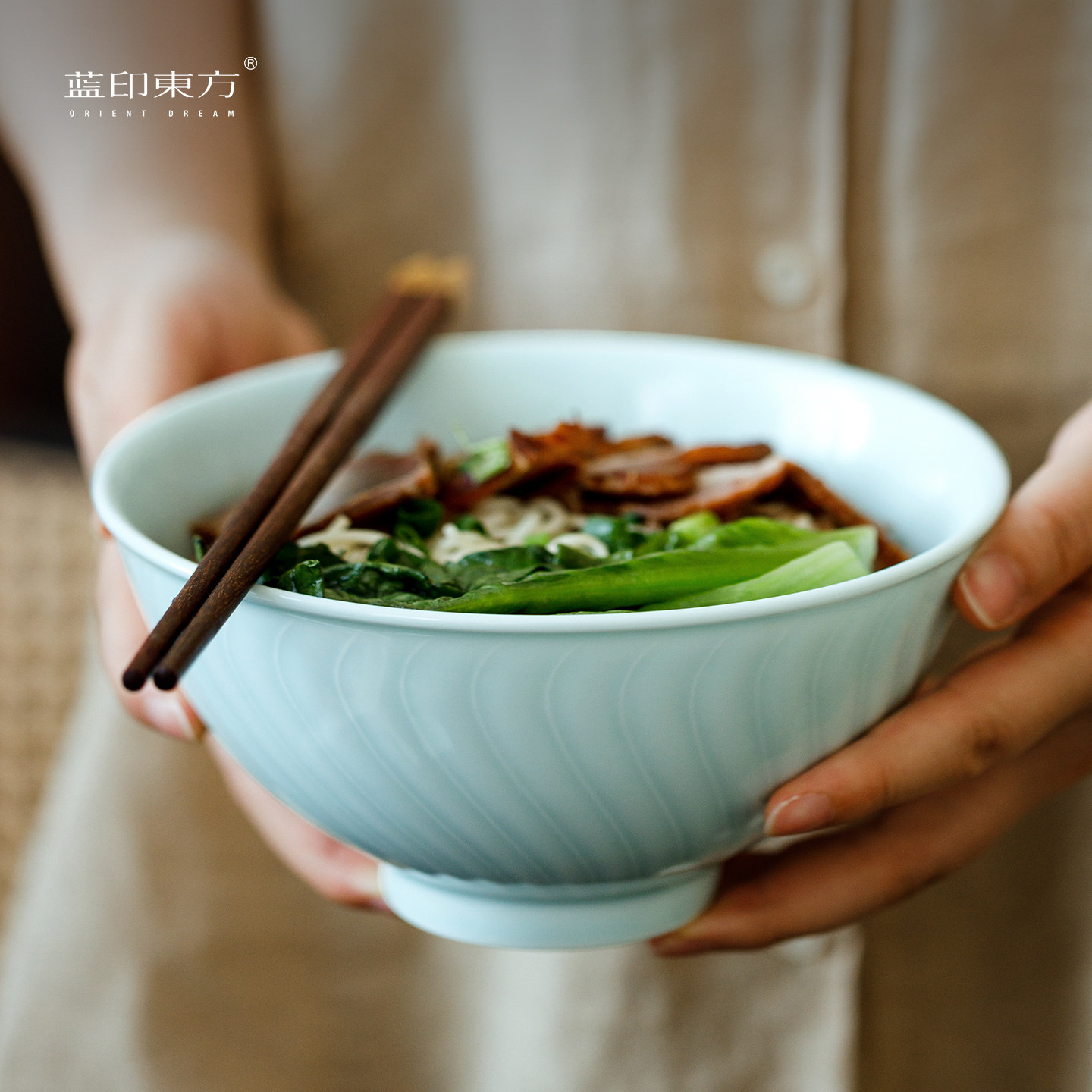 蓝印东方景德镇高温陶瓷饭碗釉下彩泡面碗高颜值家用餐具陶瓷面碗