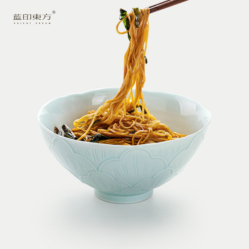 蓝印东方景德镇陶瓷面碗家用中式高温瓷刻绘拉面碗饭碗泡面碗大号
