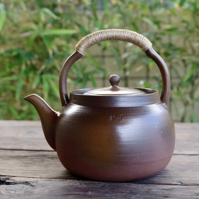 炭炉坊老岩泥提梁煮茶壶粗陶大容量煮水壶家用防烫复古软化水质