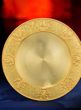 藏传S99纯银镀金曼扎托盘手工镀24k八吉祥供曼茶罗底盘民族风