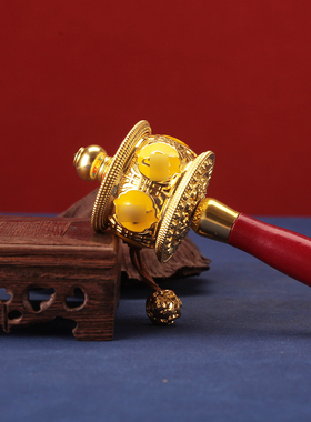 藏式合金转金轮手摇转金筒六家用电镀金黄色手摇双字轴承随身摆件