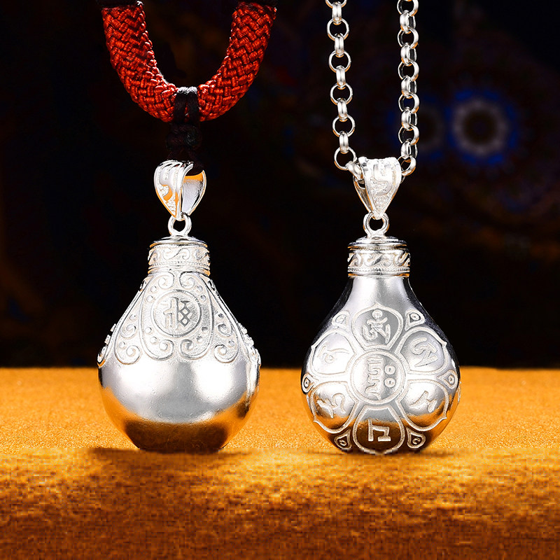 S925纯银宝瓶嘎乌盒吊坠藏传密宗法器可装藏金文舍利子男女项坠