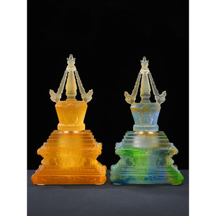 古法琉璃菩提塔摆件藏传密宗供奉佛塔禅意客厅桌面琉璃舍利塔佛具