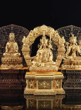 藏式全铜佛龛鎏金做旧色金刚台佛像底座放3寸佛像座紫铜佛堂摆件