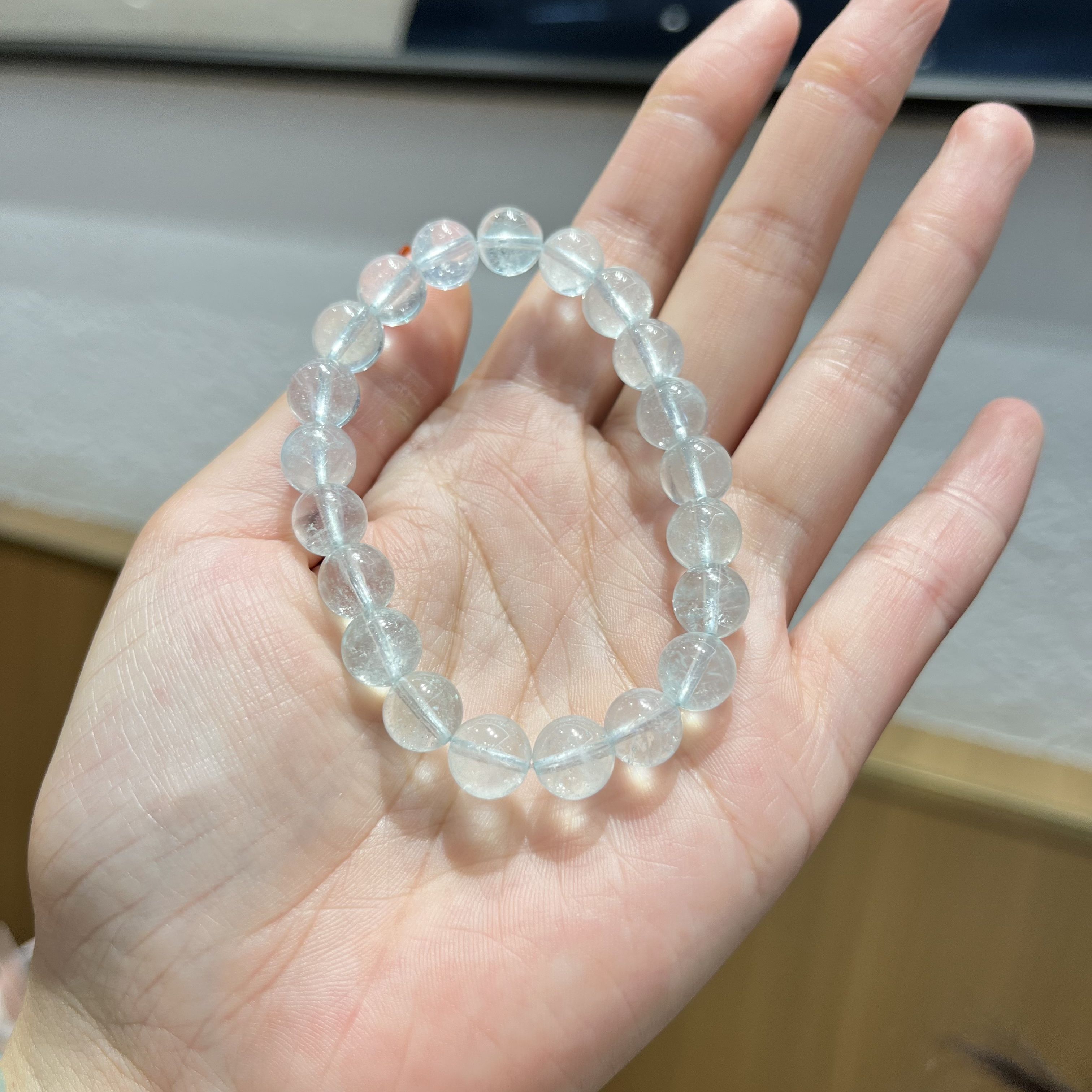 碎冰冰玛瑙冰感手链海蓝宝手串天然女青碧色清冷感水晶情侣款
