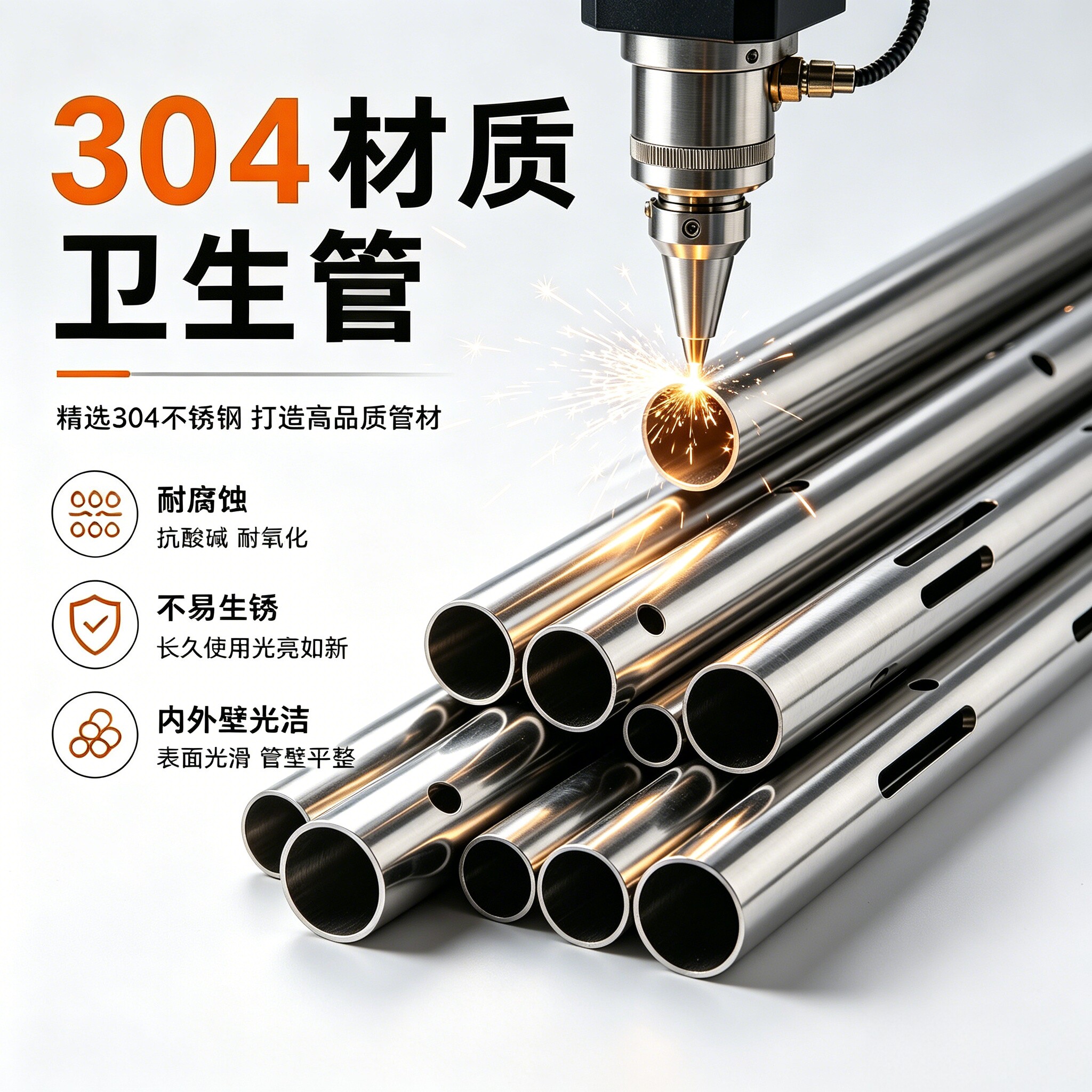 304不锈钢管卫生管内外光亮管 薄壁空心圆管316镜面圆管 激光加工