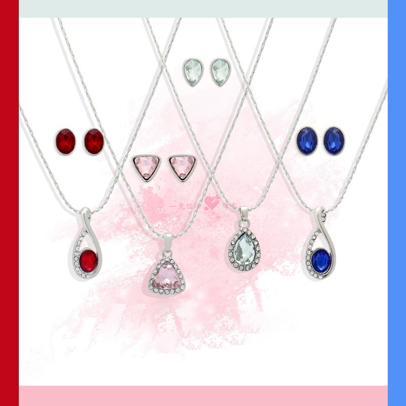 出口欧美生日月份项链锁骨链个性水滴宝石耳钉两件套组合