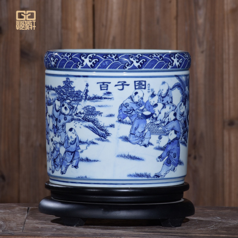 赣缘轩官方景德镇陶瓷摆件大号笔筒青花吉祥百子图赠送老师礼品瓷,家居饰品,桌面摆件,淘宝优惠券,粉丝福利购,淘宝优惠卷