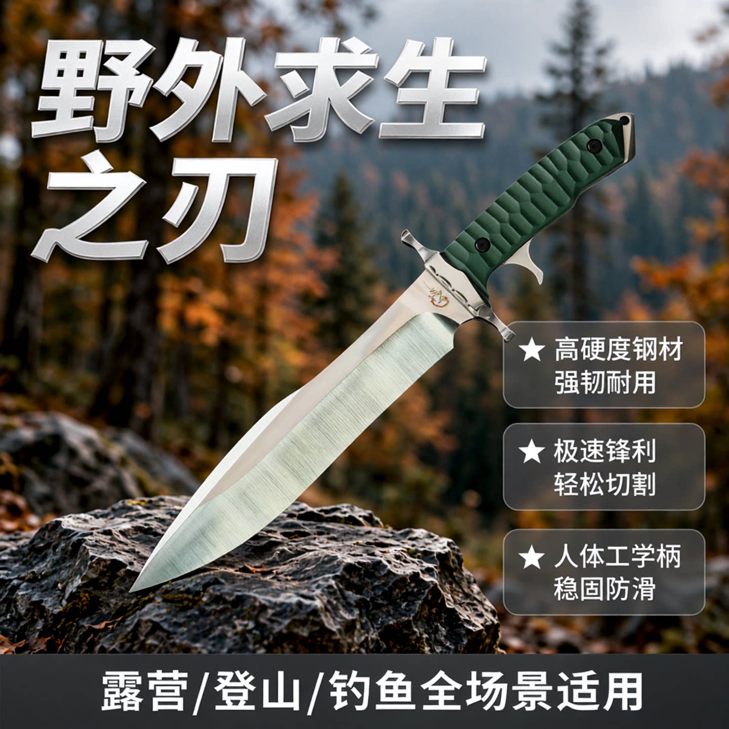 便携野外求生露营直刀登山钓鱼刀