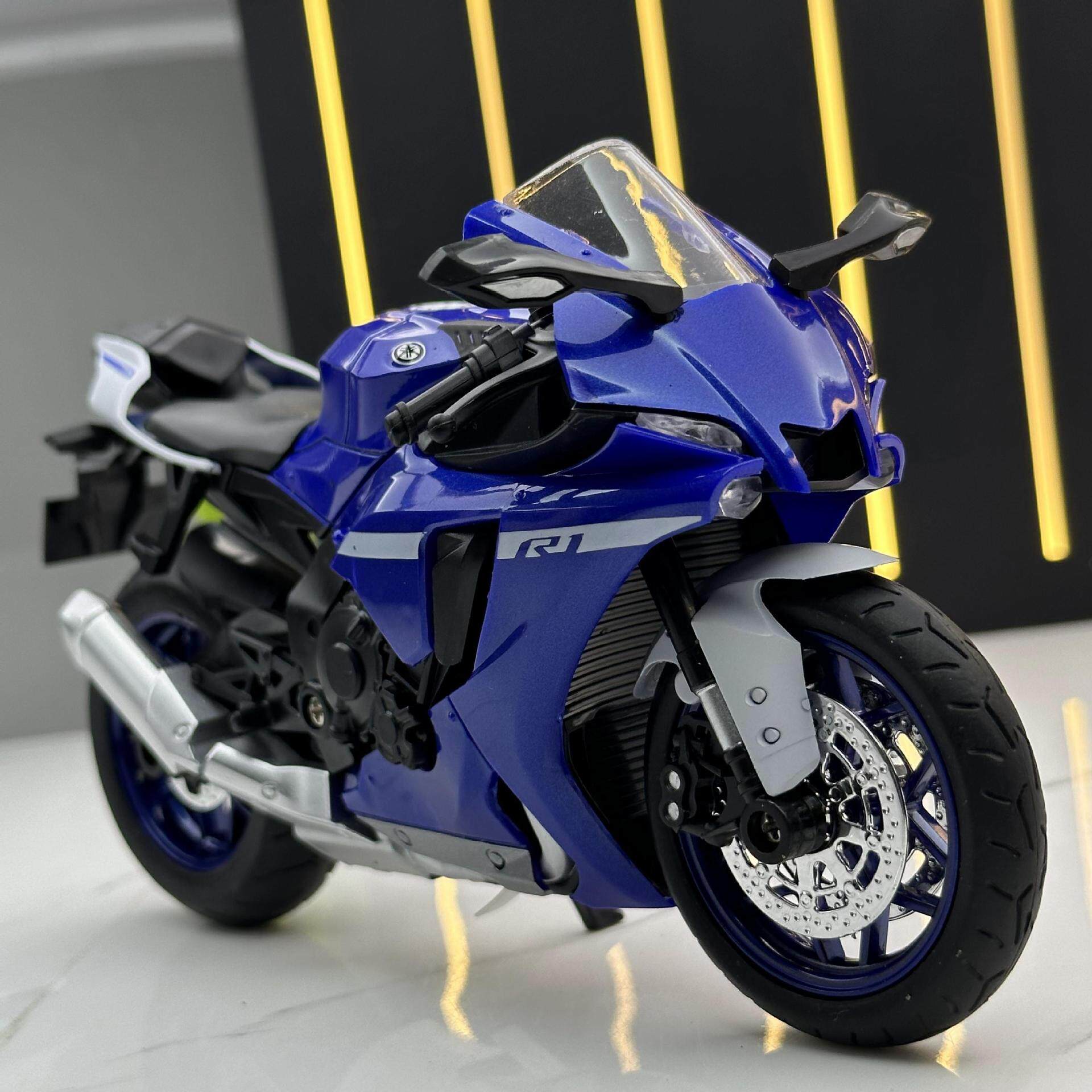 【DZ696】华一合金车模1:12雅马哈R1摩托车发声灯光玩具车音乐模