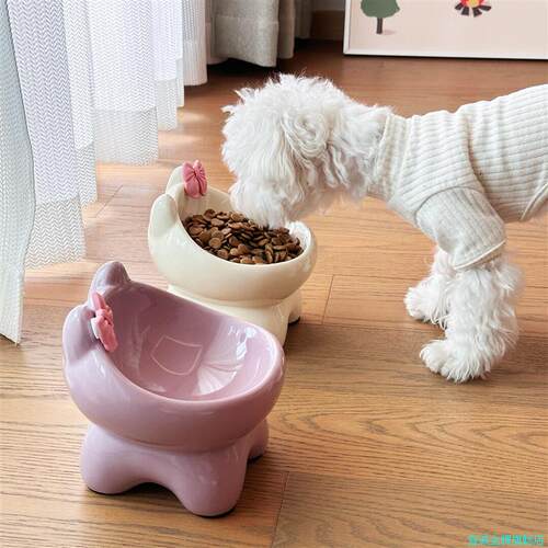 宠物碗高脚狗盆狗碗猫碗猫食盆陶瓷防打翻慢食碗护颈猫碗增高架*