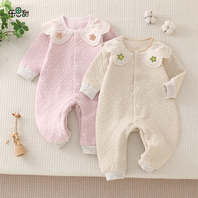 女宝宝连体衣夹棉秋冬新生儿衣服