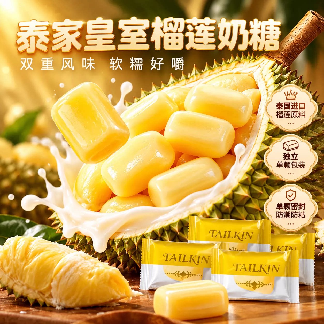 正宗泰国原装进口榴莲软糖散装喜糖年货休闲小零食榴莲味奶糖批发