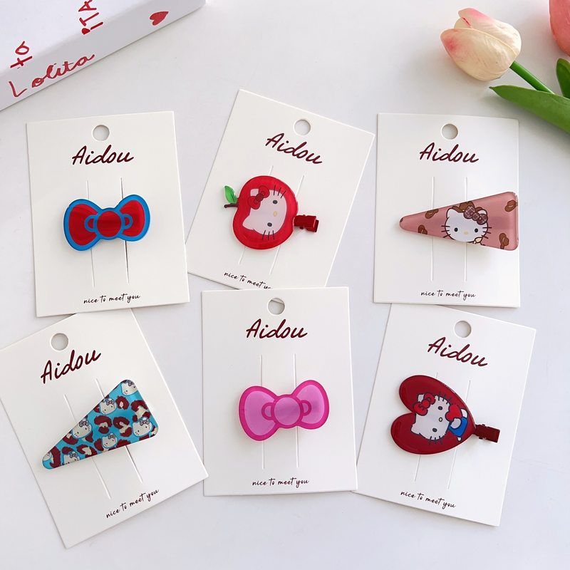 可爱卡通蝴蝶结KT猫苹果儿童发夹