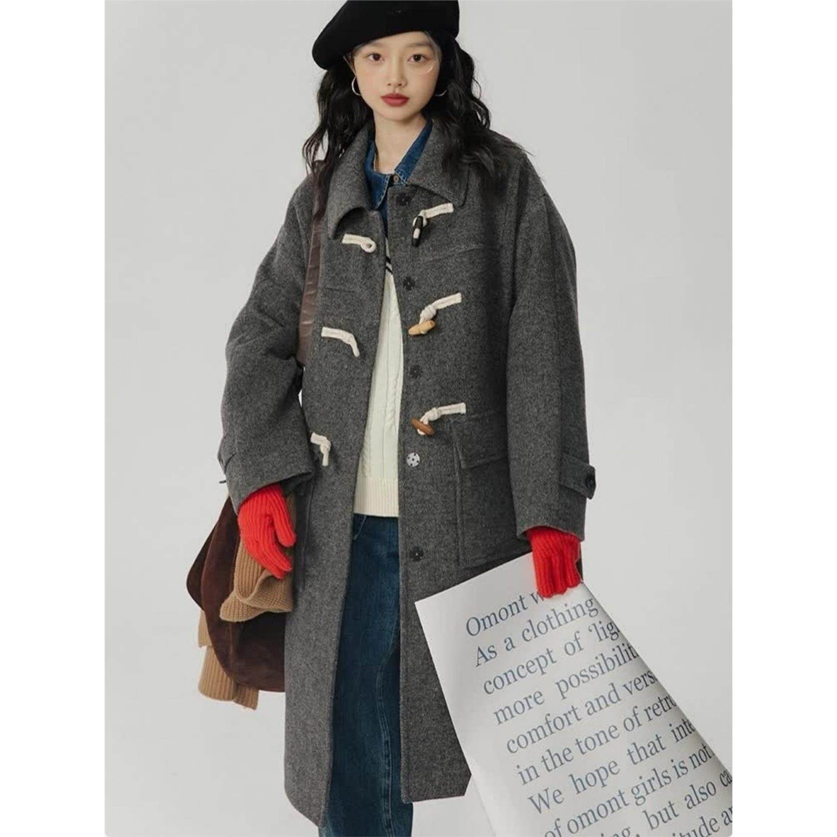 羽绒服内胆羊毛羊绒灰色牛角扣大衣女冬加厚2025新款呢子毛呢外套,个性定制/设计服务/DIY,棉服工装,淘宝优惠券,粉丝福利购,淘宝优惠卷