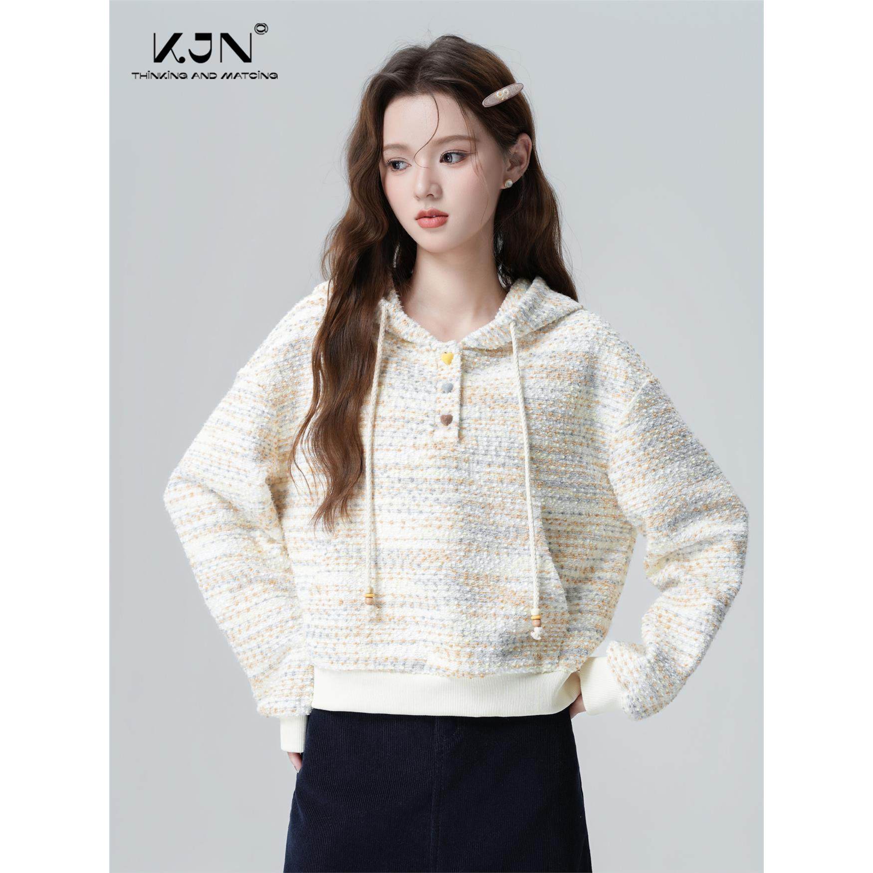 彩色条纹连帽卫衣女春秋2025秋季新款宽松慵懒风套头带帽短款上衣,个性定制/设计服务/DIY,棉服工装,淘宝优惠券,粉丝福利购,淘宝优惠卷