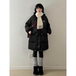 长款羽绒服女款中长款2025冬季新款韩版时尚连帽学院风白鸭绒外套