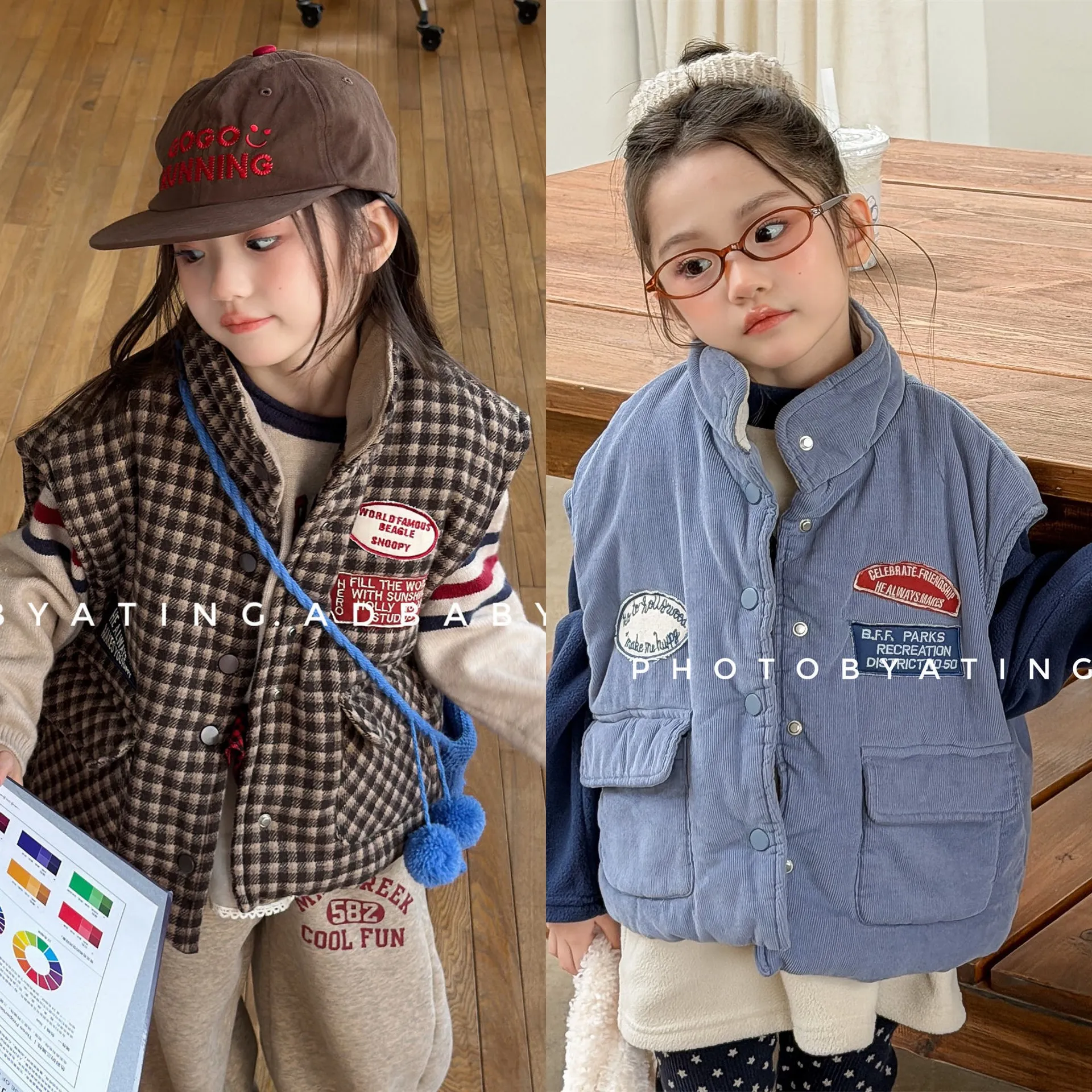 2025童装秋冬装儿童韩版加绒夹棉马甲男童女童冬款衣服外套