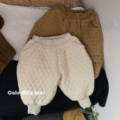 童装加厚裤子天空棉格裤子