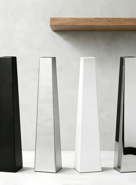 不锈钢花瓶轻奢意式玄关摆件黑白极简风侘寂高级包豪斯金属插花器