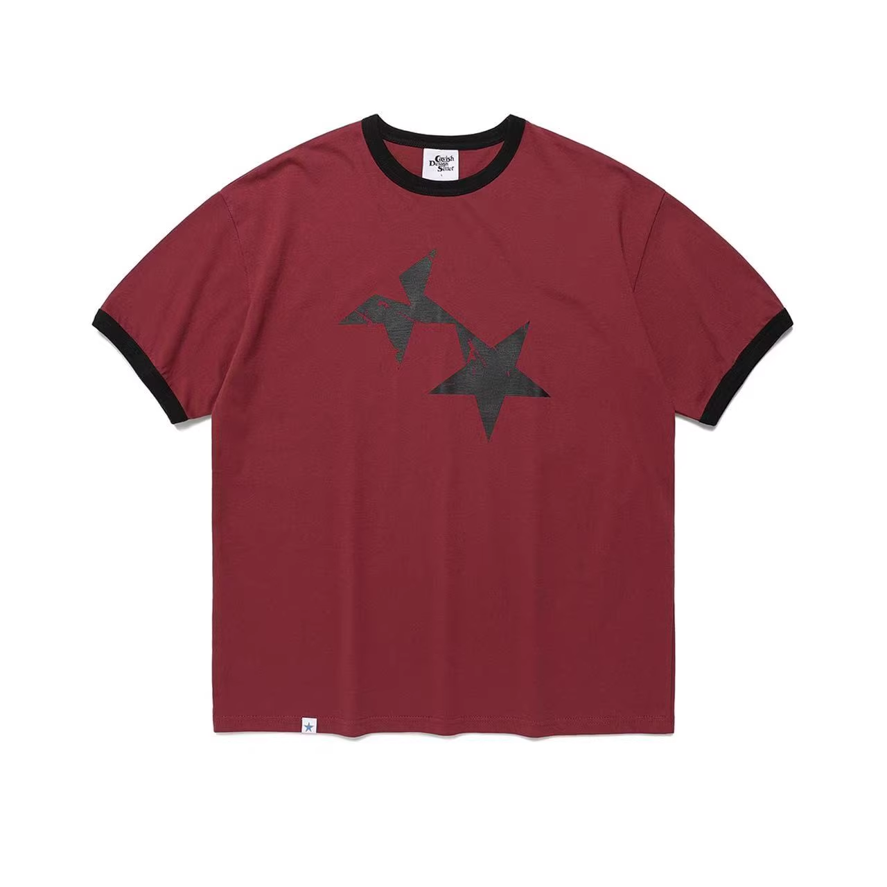 韩国直邮cavish印花星星拼接宽松圆领短袖T恤 申惟同款