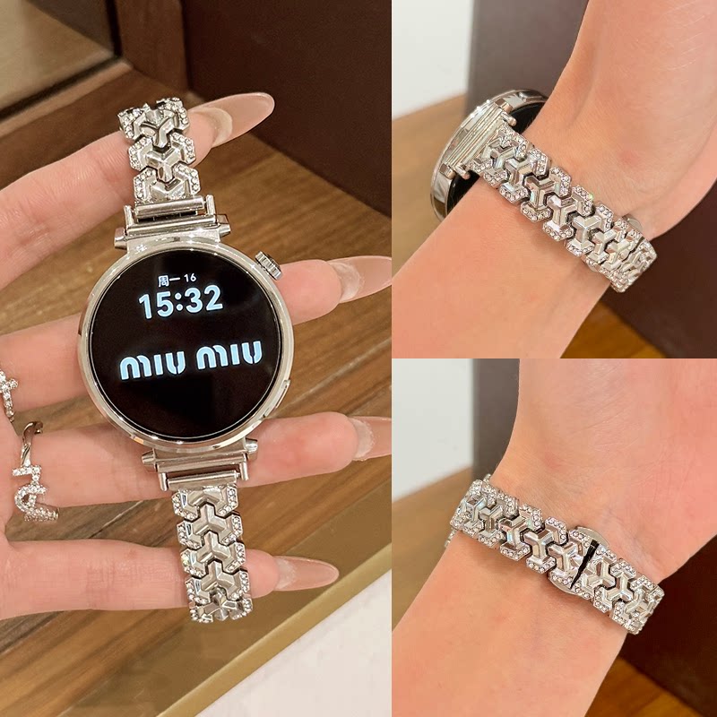 适用华为Y型镶钻金属手表带watch5GT2GT3GT4GT5GT6proFit4女款