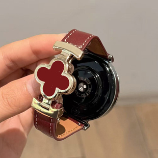 适用华为四叶草磁吸扣真皮手表表带watch3proFit3GT6GT4GT5女士