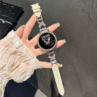 适用华为蝴蝶镶钻拼荔枝纹手表表带watch4GT3GT4GT5GT6proFit3女