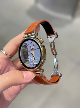 适用华为gt5手表带简约D字蝴蝶扣荔枝纹GT4GT2watch34profit3女款
