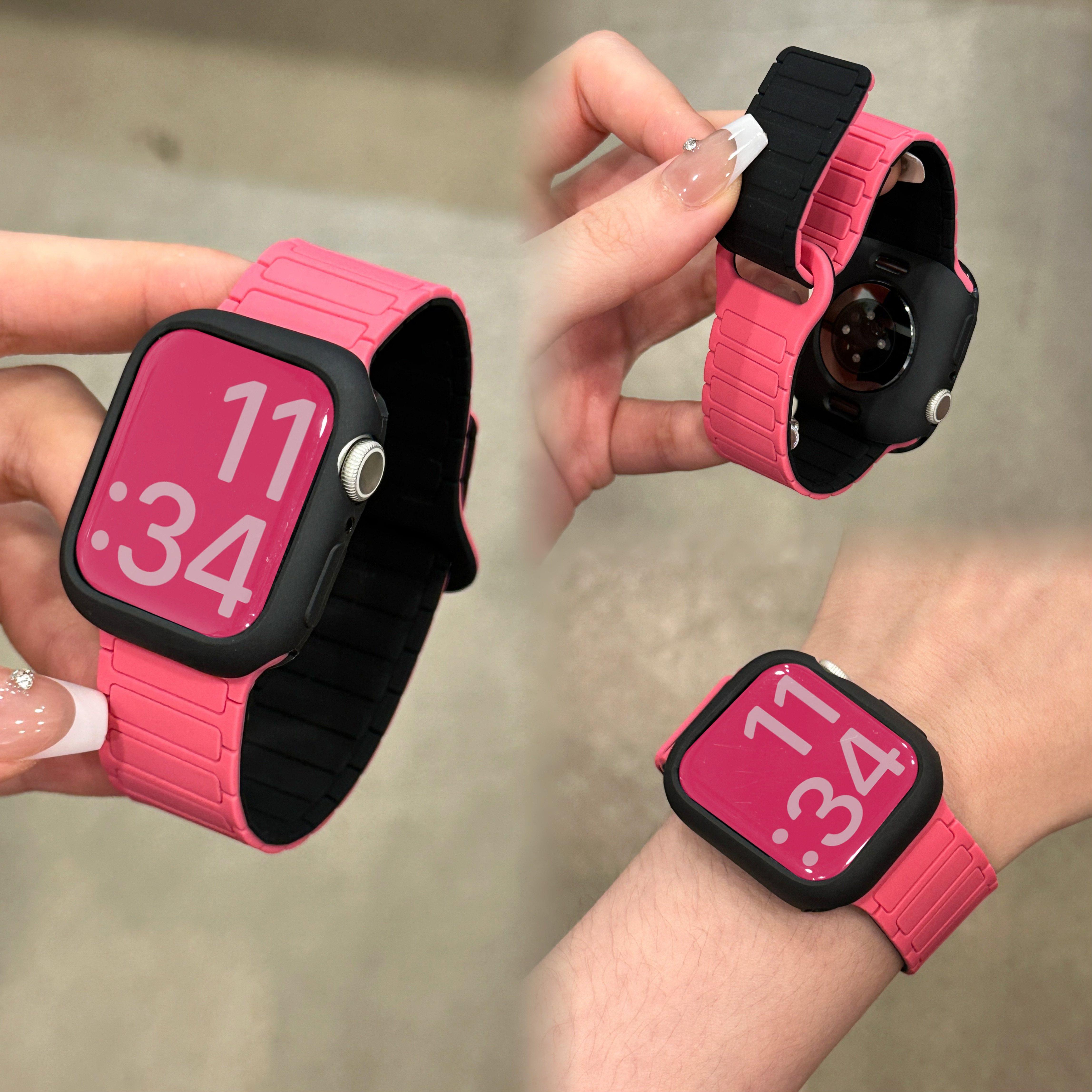 适用苹果手表S11硅胶磁吸表带iwatchS1098华为FIT4